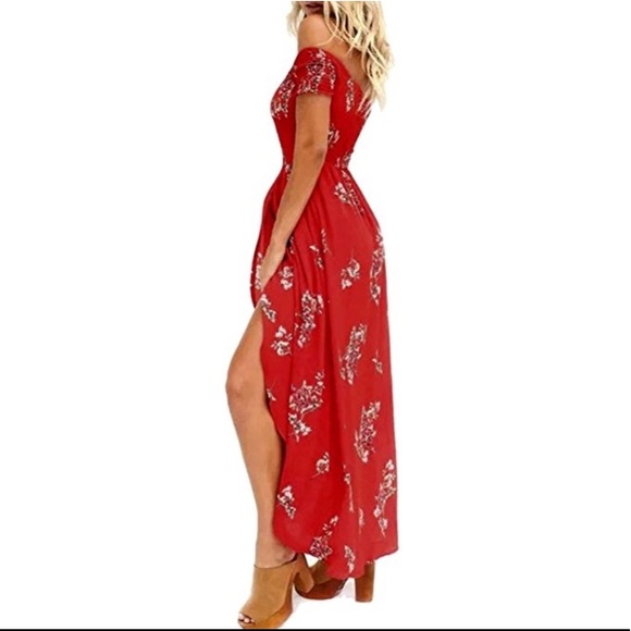 Off The Shoulder Chiffon Floral Maxi Dress - Picture 2 of 3